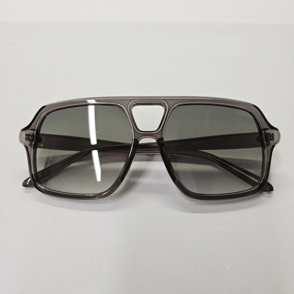 NEW Retro Oversized Square Aviator Sunglasses Smoke Grey Transparent Frame 80976
